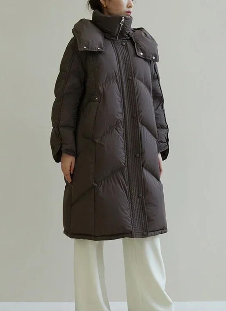 Women Detachable Hooded Stand Neck Down Jacket Winter Loose Warm Down Jacket For Outdoor Skiing Hiking