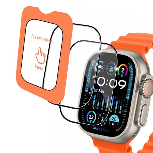 【貼り付けガイド付き】 iXinQu ガラスフィルム Apple Watch Ultra 3/ Ultra 2 / Ultra 49mm 用 2枚入 アップルウォッチ ウルトラ 保護 フィルム 9H硬度 強化ガラス 保護フィルムス Apple Watch