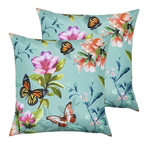 furn. Butterflies Outdoor Polyester Filled Cushions (Twin Pack), Duck Egg, 43 x 43cm
