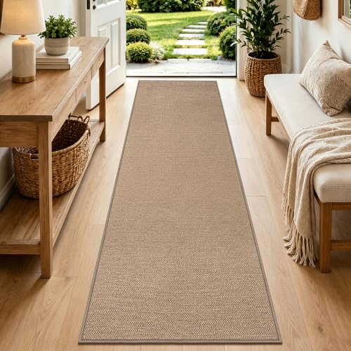 Image of VSIWB Easy Jute Runner Rugs for Hallway 60x180 cm Non-Slip Washable Kitchen Mats Neutral Low-Pile Indoor Outdoor Carpet for Bedroom Laundry Entryway Porch