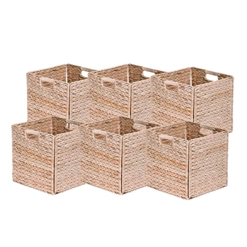 Box and beyond - paniers de rangement - boîtes de rangement - matière naturelle - panier pour vêtements, jouets ou magasines - 2 poignées - 31 x 31 x 31 cm (Jacinthe d'eau) (lot de 4)