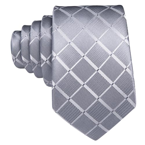 Image of Barry.Wang Plaid Ties for Men Silk Necktie Handkerchief Cuff Links Set