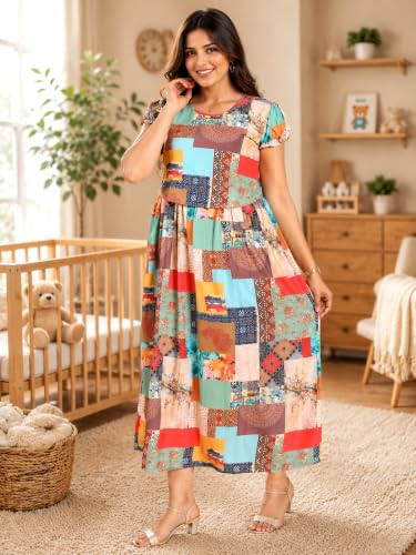 Image of RITIJYA Zipless Feeding Kurta Dress for Women | Maternity Nursing Kurti, No-Zip Easy Access | Extra Pleats Pre to Post Pregnancy | Quick-Dry Fabric | S-4XL