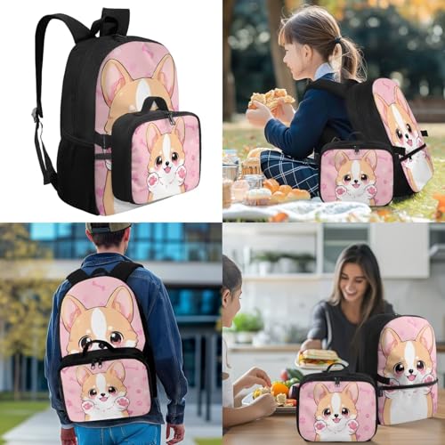 Doojoayie School Backpack for Girls 8-10 10-12 Kawaii Corgi Backpack with Lunch Box Kids Girls Bookbag Ages 4-6 Elementary Kindergarten Daypack with Insulative & Detachable Lunch Box2
