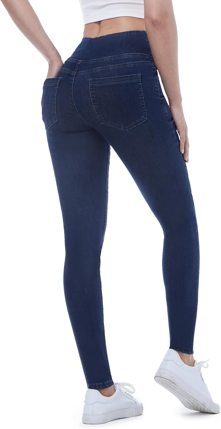 Pull on Skinny Jeans for Women, Stretchy High Waisted Leggings Trendy Tummy Control Demin Jegging with Pockets - Image 2