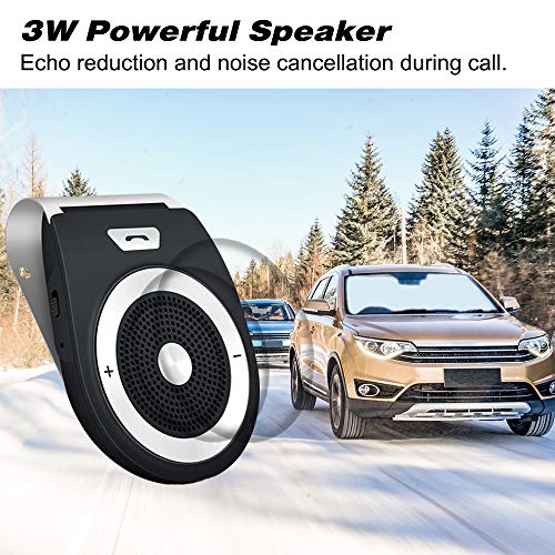 Bluetooth Car Speaker Auto On Off, Aigital Wireless in-Car Speakerphone Support Siri, Google Assistant for Hands-Free Talking, Music Playing&GPS Compatible with All Smartphones Connect Two Phones