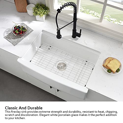 33 Inch Fireclay Farmhouse Sink Workstation - Hovheir 33X21 Workstation Apron Front Farm Kitchen Sink White Ceramic Porcelain Single Bowl Farm Sink Extra Deep Wide Curved Front Undermount Farm Sinks #TOP3