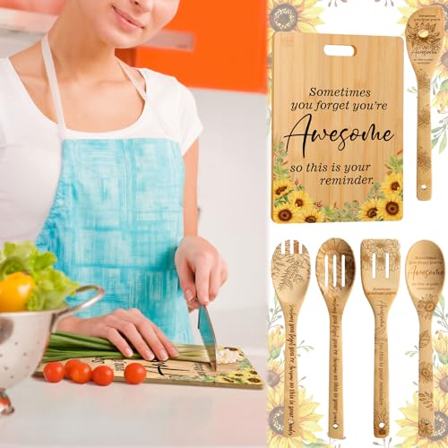 Conjunto de 6 tablas de cortar de bambú con diseño de girasol y mensajes inspiradores 'Thank You' para mujeres, empleados, compañeros de trabajo y amigos miniatura 6