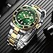 FANMIS Mens Luxury Watches Ceramic Bezel Mineral Glass Luminous Quartz Silver Gold Two Tone Stainless Steel Watch (Gold Green)