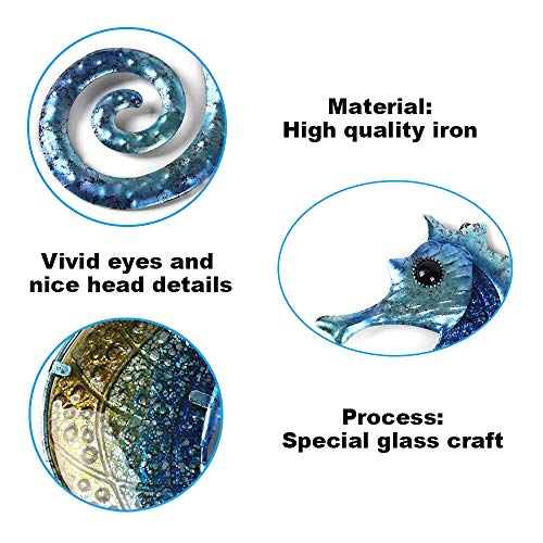 Liffy Metal Seahorse Wall Decor - Glass & Metal Ocean Seahorse Decor - Metal Fish Wall Decor - Beach Theme Wall Art For Pool Bathroom, Gift Idea #TOP1