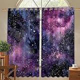 Cortinas opacas de galaxia, modernas, abstractas, estrellas, nebulosas, sin arrugas, sin arrugas, bloqueo de luz, para dormitorio y sala de estar, decoración de ventana, 107 x 114 cm