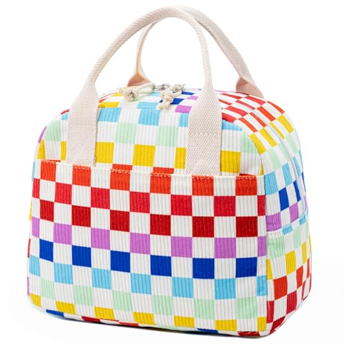 Image of LOVELYWIND Lunch Box for Women, Insulated Colorful Gingham Lunch Bag | Cute Colorful Gingham Insulated Lunch Bag for Women, Stylish Large Capacity Tote for Work, Office, Picnic and Travel