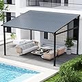 EBE 12' x 10' Gazebo, Hardtop Lean to Metal Pergola on Clearance, Wall Mounted Gazebo Galvanized Steel Patio Roof Awning for Patio, Deck, Backyard