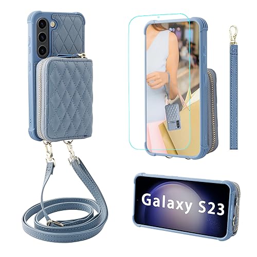 MONASAY Zipper Wallet Case Fit for Samsung Galaxy S23 - Light Blue