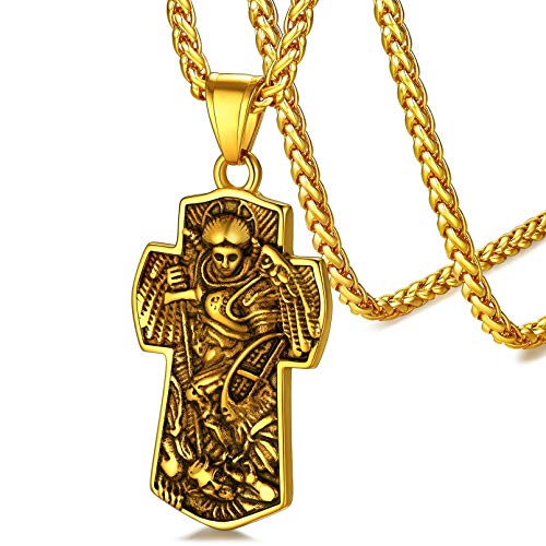 FaithHeart Saint Michael Necklace, Stainless Steel/18K Gold Plated St Michael the Archangel Pendant Amulet for Men Women with Gift Packaging 00. Oval-Silver Stainless Steel