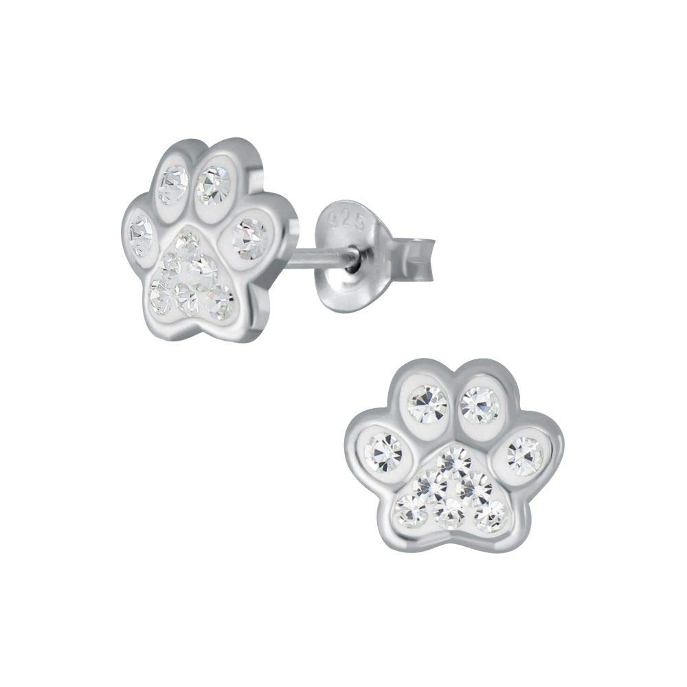 Petites Boucles D'Oreilles Enfant Argent 925 Patte De Chien Paillettes Blanches 7 Mm Laimons
