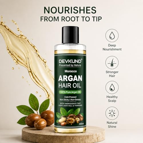 Image of Devkund 100% Pure And Natural Moroccan Argan Oil for Dry and Coarse Hair & Skin care 400ml | Hair Fall | Hair Growth