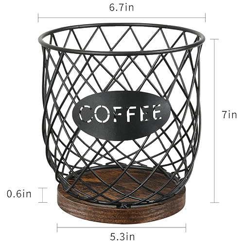 Image of YINMIT K Cup Holder Organizer, Sturdy Coffee Pod Holder Organizer, 35 Kcup Large Capacity Storage Basket for Kitchen Counter and Office Desktop (Circular Grid)