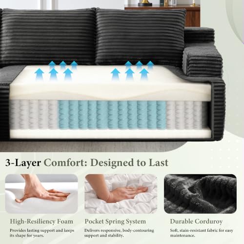 Image of 96 inch Sectional Couches for Living Room Cloud Couch Sofa with L-Shape Upholstered Boneless Couchs Modern Modular Sectional Couch with Chaise (Dark Grey, 96 inch L Shaped with Left Facing Chaise)