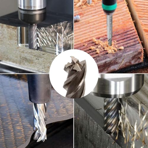 Image of NACX 1 /8 inch HSS Spiral End Mill Milling Cutter, 1 /4 inch Shank High Speed Steel Straight Drill Bits Cutter Tool for Wood Aluminum Steel Titanium Plastic, 4 Flute, 5Pcs