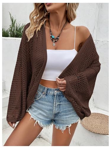 Image of Verdusa Women's Oversized Summer Cardigan Lightweight Sweater Crochet Knit Beach Cover Up Spring Vacation Outfits