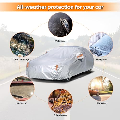 Image of NEVERLAND Sedan Car Cover Waterproof Heavy Duty All Weather Protection Snow Anti-UV Windproof Outdoor Full Car Cover Fit for Automobiles BMW /Mercedes-Benz /Honda (185-196 inch)