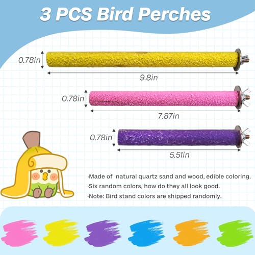 Image of PIVBY Bird Perches for Cage Colorful Parrot Stand Toy Platform Paw Grinding Stick for Small Medium-Sized Bird Parakeet Cockatiel Conure Budgies Lovebird Canary Colors Vary Pack of 3
