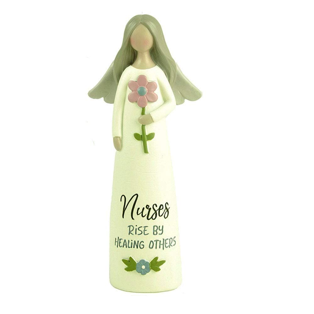 Feather & Grace Women's Multicolor Figurine Inscription Nurses-Rise By Healing Others, Angel Memorial Indoor Or Outdoor Decor, Sculptures Or Statues As Inspirational Gifts-Resins, Multi, One Size