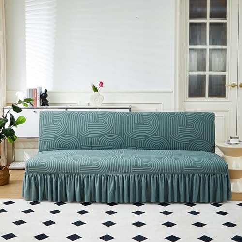 Housse de futon extensible bleu taille L pour canapé sans accoudoirs - 3
