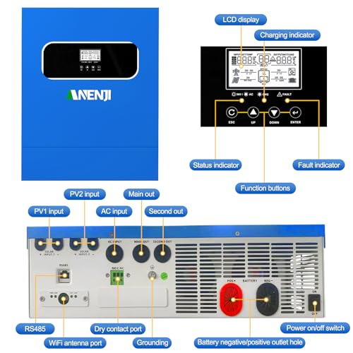 Aninerel 11Kw Inverter Ibrido 48V, 2 Ingressi Fv, Funziona Senza Batteria, Inverter A Onda Sinusoidale Pura (Wifi/Bms), Fv 60-500VDC, Adatto Per Batterie Al Litio Da 48V, Con Modulo Wifi - 9