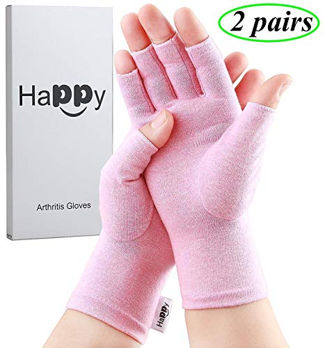 2 Pairs Compression Arthritis Gloves, Fingerless Gloves for Women Rheumatoid & Osteoarthritis