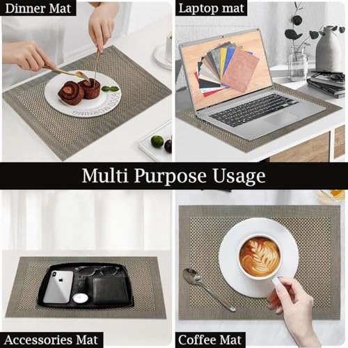 Image of Amazon Brand - Umi PVC Vinyl Box Design Placemat ST0000434 - Heat Resistant, Wipe Clean, Anti-Skid Table Mats for Dining Table, KitchenHome Decor (30x45 CM Brown Set of 4)