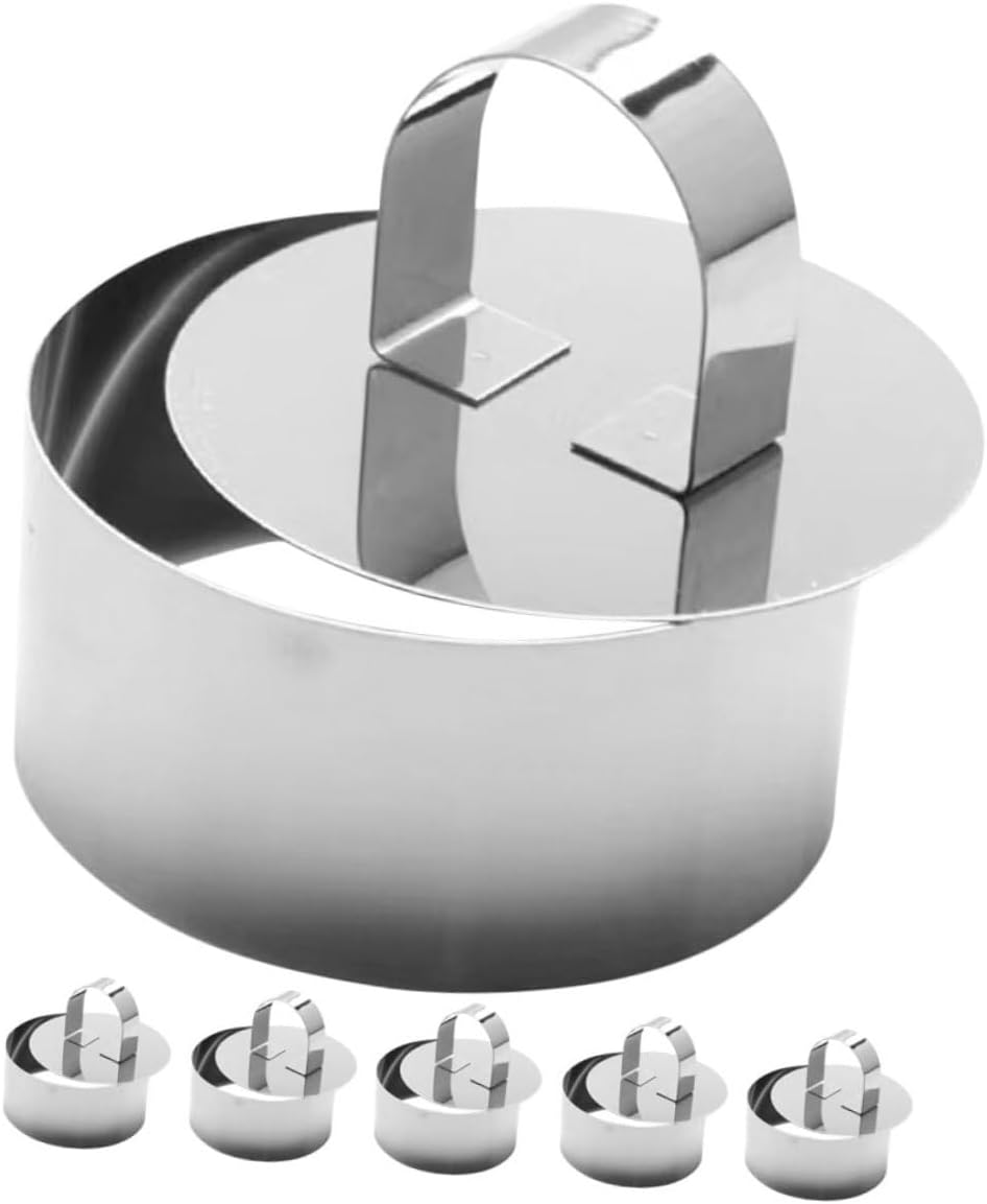 Mikinona 6pcs Stainless Steel Cake Molds Pusher Round Baking for Custom Cakes Cheesecakes and Desserts Versatile Baking Tools for Home Bakers