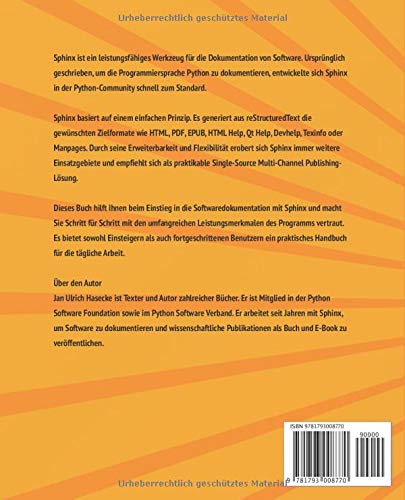 Software-Dokumentation mit Sphinx: Zweite überarbeitete Auflage (Sphinx 2.0) (German Edition)