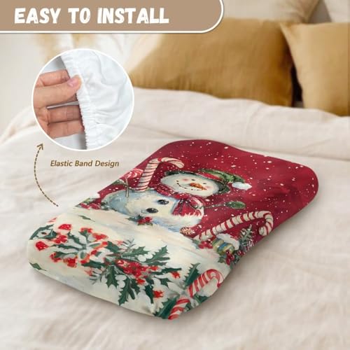 Image of ZOUTAIRONG Snowman Candy Cane Bassinet Sheetsack Christmas Unisex Fitted Baby Bassinet Sheets Set for Standard Bassinets for Baby Boys or Girls