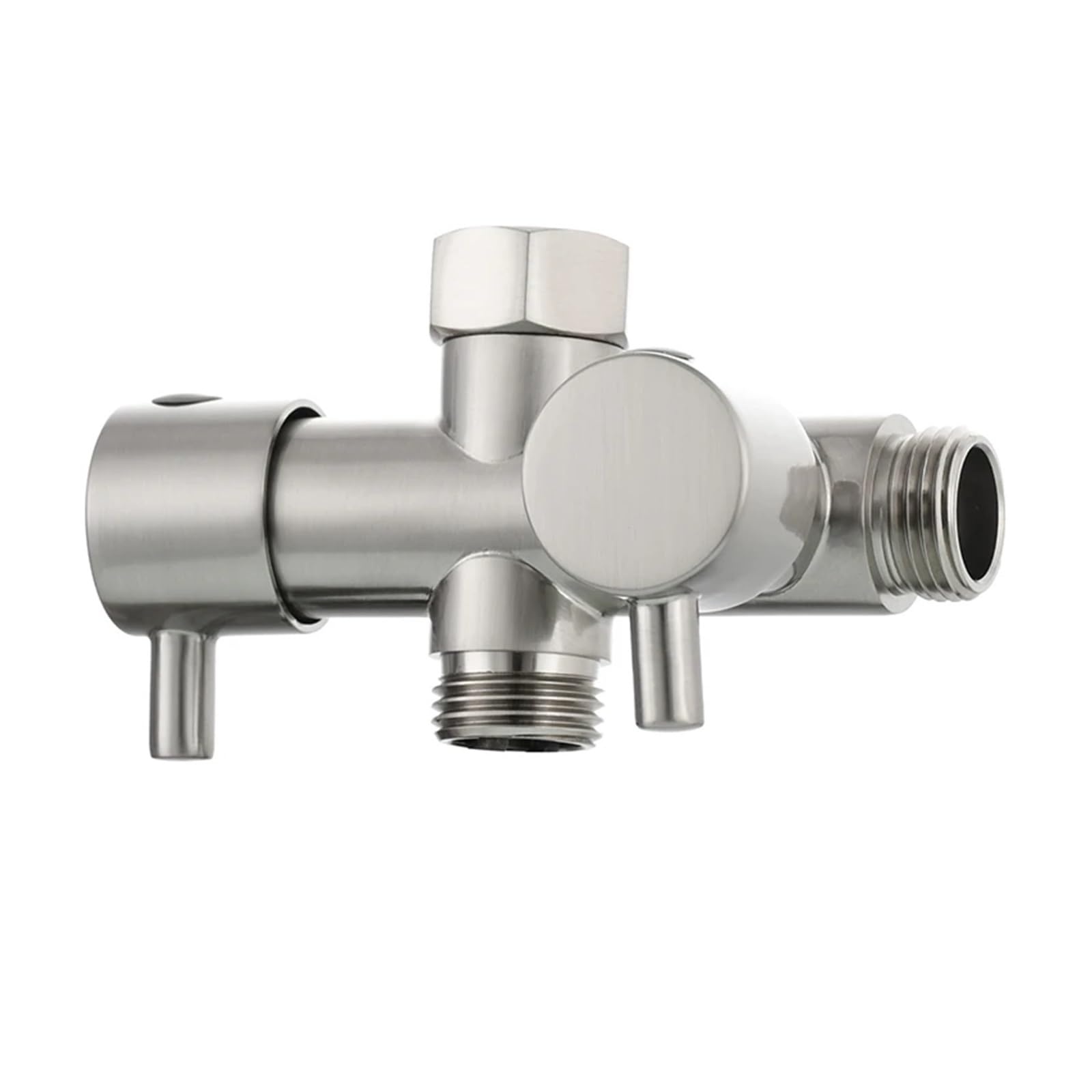 Itrhjtgp Nickel T-Valve Hose Splitter Brass Dual Shut-Off Valve G1/2 3-Way Shower Diverter For Head Bathtub Faucet 2 Handles For Bathroom(Nickel T-Valve)