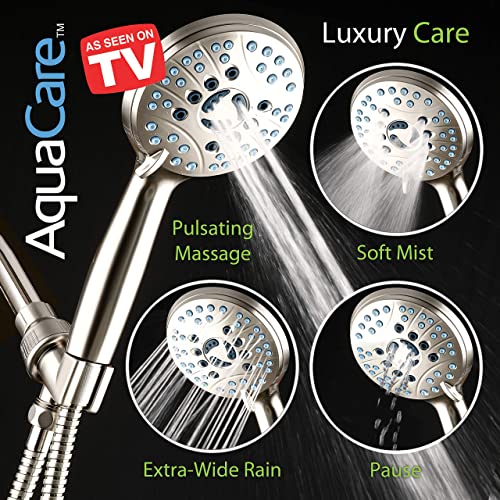 Aquacare High Pressure 8-Mode Handheld Shower Head - Anti-Clog Nozzles, Built-In Power Wash To Clean Tub, Tile & Pets, Extra Long 6 Ft. Stainless Steel Hose, Wall & Overhead Brackets #TOP5