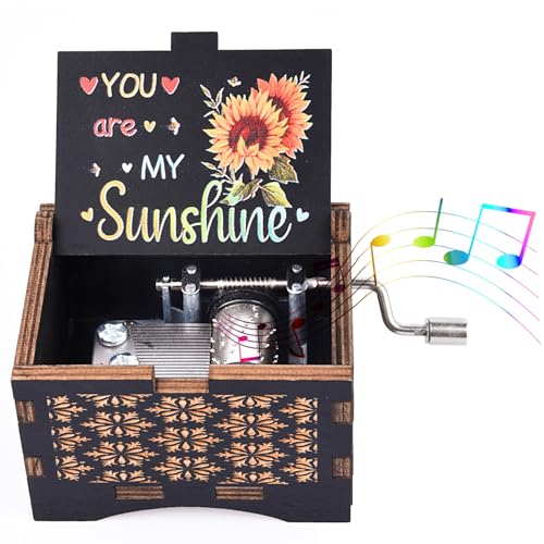 byykit You are My Sunshine Music Box Wooden Hand Crank Engraved Music Boxes