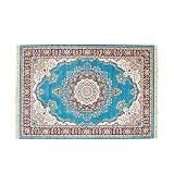 AFD Home 100% Faux-Silk 7 x 10 Area Rug, Keshan Design Area Rug, 8-Frame Weaving Technique, Blue