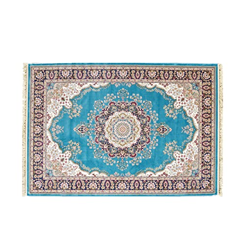 Afd Home 100% Faux-Silk 7 X 10 Area Rug, Keshan Design Area Rug, 8-Frame Weaving Technique, Blue #TOP20
