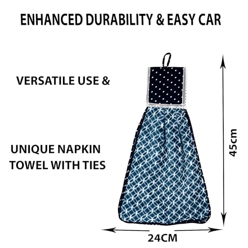 Image of Kuber Industries Soft Cotton Hand Kitchen Towel with Hanging Loop | Double Sided Hand Towels for Wash Basin & Bathroom | Easy to Wash & Reusable | Circle Pattern | Blue