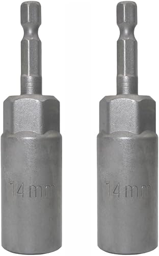 Llave de vaso de 14 de pulgada con vástago hexagonal profunda, adaptador de llave eléctrica, herramienta de taladro de tuerca, 2 piezas (0.551 in)