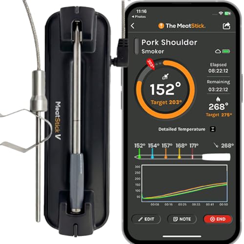 Image of MeatStick V Forge Wireless Meat Thermometer - WiFi BBQ Thermometer with Wired Grate-Level Ambient Probe, 5 Sensors, 50+ Hr Battery, 1200F, for Smokers & Pellet Grills