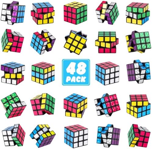 Pack of 48 Mini Rubik's Cubes, Bulk, Holographic 3 x 3 Puzzle Cubes (3 ...