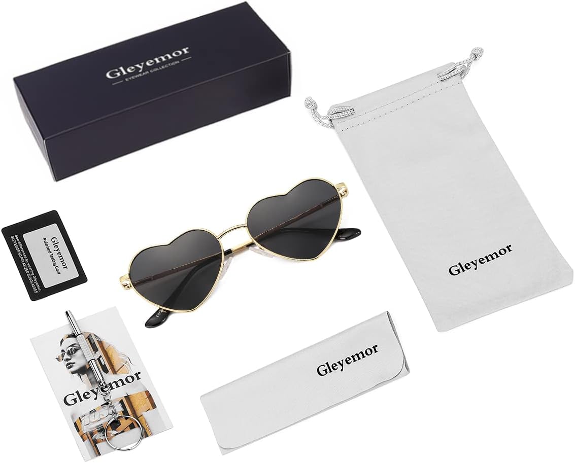 Polarized Heart Shaped Sunglasses for Women Metal Frame Cute Lovely Glasses 100% UV Protection - Image 7