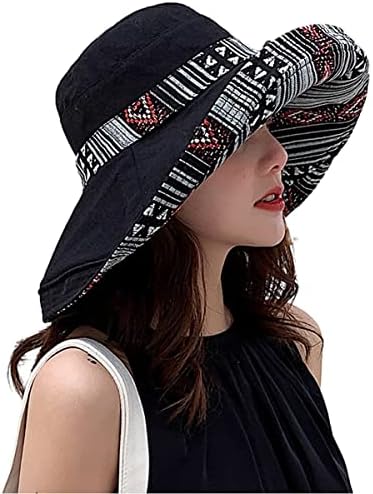 HUAMULAN Women Bohemian Wide Brim Sun Hats Wired Edge Summer UPF Hat for Beach Hiking Garden Travel Lawn Work Chin Strap