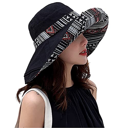 Huamulan Women Bohemian Wide Brim Sun Hats Wired Edge Summer Upf Hat For Beach Hiking Garden Travel Lawn Work Chin Strap #TOP2