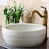 YUNZI-Lavabo-sobre-Encimera-Vintage-Ronda-Bano-Ceramica-Lavabo-sobre-Encimera-con-Tapon-De-Fregadero-Hecho-A-Mano-Arte-Lavabo-sobre-Encimera-para-Bano-Lavabos-Cocina-Balcon-Encimera-41-41-15Cm