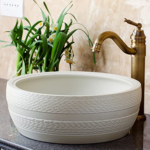 YUNZI-Lavabo-sobre-Encimera-Vintage-Ronda-Bano-Ceramica-Lavabo-sobre-Encimera-con-Tapon-De-Fregadero-Hecho-A-Mano-Arte-Lavabo-sobre-Encimera-para-Bano-Lavabos-Cocina-Balcon-Encimera-41-41-15Cm