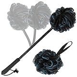 Vive Bendable Loofah on a Stick - 20' Long Shower Handle - Back Washer Sponge Brush - Bending Scrubber for Women, Men, Elderly, Handicap, Disabled - Exfoliating Body Scrub Bathing Accessories (Black)
